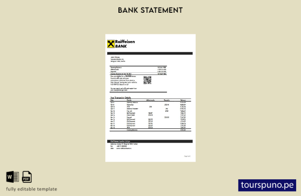 listo para imprimir plantilla de Word   extracto bancario de Serbia Raiffeisen